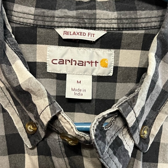 Carhartt Men’s Button Up Grey Charcoal Plaid Long Sleeve Button Up Shirt M - Picture 3 of 6